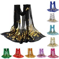 Women Multi-Color Wraps Fashion Trend Peacock Flower Gilded Scarf Long Soft Wrap Summer Lightweight Beach Vacation Shawl Stole