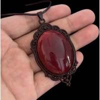 Gothic Blood Cameo Necklace Women Man Fashion Pagan Witch Jewelry Accessories Gift Alternative Vampire Relief Rope Chain Choker
