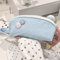 Cute Blue Pencil Case Polka Dot Pattern Shell Shape Pencil Pouch Large Capacity with Handle Pen Bag School Office