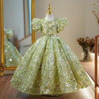 Girls' formal dress - high-end children's green sequined princess banquet formal dress for grand parties