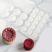 6 or 15-Cell Circular Heart-shaped Texture Cylindrical Mousse Cake Mold Silicone Chocolate Mould Dessert Baking Tools