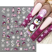 1Pcs 5D Cute Xmas Penguin Snowflakes Nail Art Sticker Christmas Elk Santa Claus Self-Adhesive Sliders Winter DIY Manicure Decals