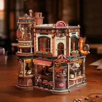 Robotime Dream Coffee Factory 3D Drewniany Model Puzzle do Składania dla Dorosłych, Mechanizm Napędzany Przekładniami, Zestaw DIY z Ruchomymi Elementami, Dekoracja na Biurko, Prezent, Narożnik