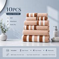 10pcs Striped Towel Set 4 Face Towels 4 Hand Towels 2 Bath Towels Super Absorbent Quick Dry for Hotel Sports Travel Fitness