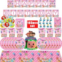 Cartoon Family Cocomelon Happy Birthday Party Decor Tableware Girl Tablecloth Plate Cup Gift Balloon Cake Set Kid Party Supplie