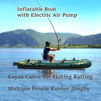 Inflatable Boat with Electric Air Pump, Multiple People Rubber Dinghy, Kayak Canoe for Fishing Rafting, Inflatable Canoe