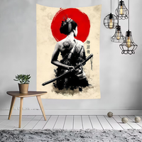 Japanese Samurai Wall Art Modern Ink Style flag Party Decoration Art Picnic Home Hanging Camping Outdoor Party Banner