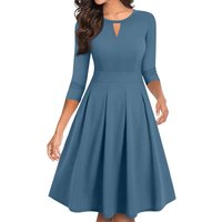 Women'S Vintage Solid 3/4 Sleeve Flared A-Line Swing Casual Party Dresses Vestidos Para Mujer Elegantes Fiesta платье женское