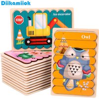 Cartoon Animal Double-sided Strip Wooden Puzzles Kids Montessori Jigsaw Game Baby Educational Toys for Children