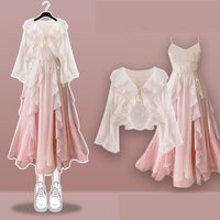 Women's Summer New Elegant Chiffon Sunscreen Shirt+Strap Skirt Two piece Suit 2026 Lady Korean Fashion Sexy Dress Matching Set