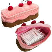 Cute Cherry Cake Pencil Case Big Capacity Pen Holder Plush Pencil Pouch Box Aesthetic Pen Case Storage Bag Simple