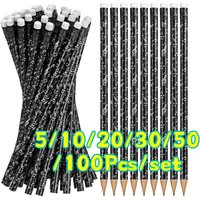5-100Pcs Music Note Pencil Set, HB Round Wood Pencils with Eraser for School Office Writing