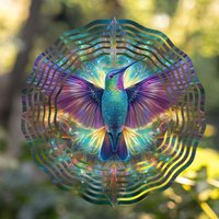 Hummingbird Wind Spinner 10 Inch - 360° Rotating Hook, Vibrant Iridescent Metal Outdoor Decor for Garden, Balcony, Spring Summer