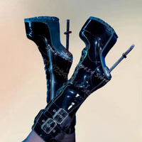 Black Buckle Decor Mertal Heel Platform Boots Side Zipper Women Shoes Thin High Heels New Party Banquet 2024 Zapatos Para Mujere