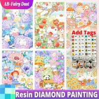 Resin Fairy Dust AB Diamond Painting Cute Illustration Diamond Painting Color Cartoon Full Circle Diamond Embroidery Mosaic Diam