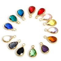 5pcs Copper Charms Multicolor Glass Birthstone Drop Faceted Pendants DIY Necklace Earrings Women Jewelry Findings 14mm x 8mm