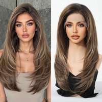 HAIRCUBE Mixed Brown Straight Wigs Dark Roots Natural Hairline 13*6 Transparent Lace Front Synthetic Wig For Women Daily Cosplay