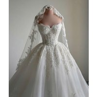 New Ivory Princess Wedding Dress Off Shoulder Long Sleeve A-line Lace Bride Dress Sweetheart Backless Ball Dress Custom