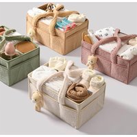 Plush Baby Diaper Caddy Organizer Soft Teddy Fabric Nursery Storage Bin with Removable Dividers Portable Car Bag for Wipes Toys