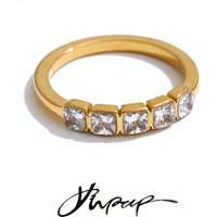 Yhpup Szie 678 Stainless Steel Cubic Zirconia Thin Ring 18K Gold Color PVD Plated High Quality Dainty Prom Jewelry Gift