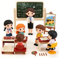 Miniature Class Furniture Set Dollhouse Desk and Chair Play Set Modern Dollhouse School Model for Collectors Decor Kid Toy Gift