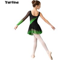 Kids Girls Rhythmic Gymnastics Ballet Jersey Lyrical Dance Figure Skating Costume Split Shiny Rhinestones Ballet Leotard Dress