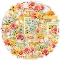 Etori Life Zhenjianzhitang 20Pcs Zhenjianzhitang Stickers Gentle Warm-Toned Watercolor Vine Baskets and Flowers Fresh Plant Container Decoration Materials for Laptops, Phone Stickers, Luggage,