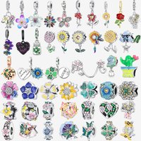 Flower Plant 925 Sterling Silver Carnation Tulip Daisy Rose Clover Dangle Charms Fit Original Bracelet Beads Jewelry DIY Gift