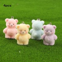 4pcs Cute Colorful little bear Charms Cartoon Flocking resin Animal Pendant For make DIYJewelry Necklace keychain Accessories