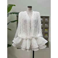 Chic Sheer Three Pieces Mini Dresses For Women Sexy O Neck Long Sleeve Tops Shorts Celebrity See Through Birthday Luxury Outfit