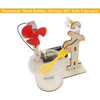 Handmade Wood Bubbles Machine DIY Kids Education Toy Science Experiment Hand Crank Bubble Machine Holiday Gifts School Projects