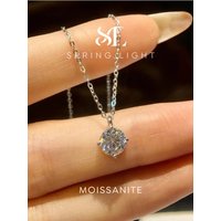Luxury Certified Moissanite Diamond Classic Round Pendant Necklace for Women 925 Sterling Silver Chain Wedding Jewelry