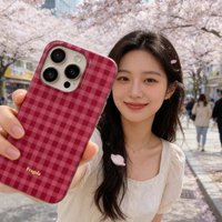 Ins Retro Minimalist Rose Red Checkered Pattern Case For iPhone 11 13 14 15 16 17 Pro Max 12 Mini 7 8 Plus AIR XXS XR Y2K Cover