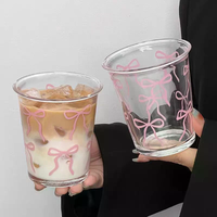 Pink bow flip glass cup with high aesthetic value, high-temperature straw cup, sweet milk cup