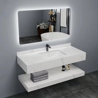 Modern Double-Layer Rock Smart Vanity Bathroom Cabinet Wall-Mounted with Upper & Lower Washbasin for Toilet Basin