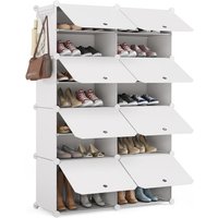 Stackable 8-Layer Plastic Shoe Organizer, Waterproof and Dustproof, Holds 32 Pairs, Suitable for Bedroom and Living Room, White