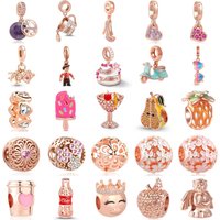 New 925 Sterling Silver Rose Gold Ice Cream Charm Of Ley 925 Chain Beaded Fit Original Bracelet Accessories DIY Ladies Jewelry