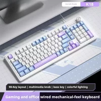 98Keys Wired Keyboard RGB Glow Multimedia Control Knob Low Noise Mechanical-Sense Keyboard Ideal for Office Typing PC Gaming