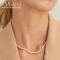 eManco New Imitation Pearl Necklaces Round Small Pearl Multi Size White Pearl Stainless Women's Clavicle Chain