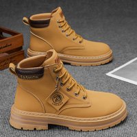 Men's Fashionable High-Top Yellow Boots Casual Shoes Outdoor Off-Road Hiking Boots Trendy Comfortable Footwear