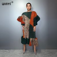 WINYI Retro Pleated Elastic Slim Dress for Muslim Women Beach Cover up Kaftan Abaya Dubai Luxury Long down Holiday Birthday Dres