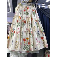 Cotton Floral Print Half Skirt Women's A-Line Midi High Waist Versatile Spring Summer New Style And Youthful