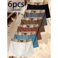 6pcs Men's Underwear Boxer Shorts Smooth Plaid Solid Panties Large Size Soft Breathable U Crotch High Elastic Underpants