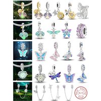 Original 925 Sterling Silver Glowing Luminous Bee Firefly Butterfly Charms Beads Pendant for Bracelet Bangle Charm DIY Jewelry