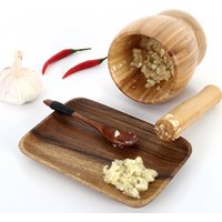 Garlic Masher Bowl Pestle Bamboo Set for Press Mixed Kitchen Kit Tool Grinder Chopper Kit Small Wooden Mortar Pepper Guacamole