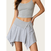 Summer New Women Y2K Grey Asymmetrical Mini Skirt High Waist Foldover Waistband Button Detail A-line Flowy Streetwear Skirts