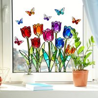 1pc Colorful Tulip Butterfly Window Sticker, Double-Sided Same-Color Glass Decal, Home Kitchen Bedroom Window Decorative Sticker