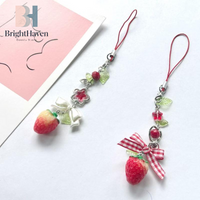 1 Piece Charms Strawberry Bow Love Star Phone Chain Key Ring Anime Inspired Y2K Keychain Accessory Girlfriend Gift B.H