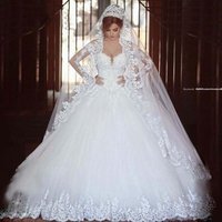 Customized Ball Gown Women Wedding Dresses With Long Sleeves V Neck Lace Formal Bridal Gowns robe de mariée Vestido De Noiva