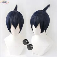 High Quality Hayakawa Aki Cosplay Wig Short Blue Black Heat Resistant Synthetic Hair Halloween Party Anime Wigs + Wig Cap
